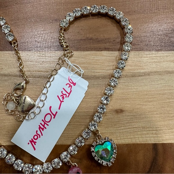 Betsey Johnson Gold Tone Watermelon Popsicle Ice Cream Rhinestone Heart Necklace - Picture 3 of 4